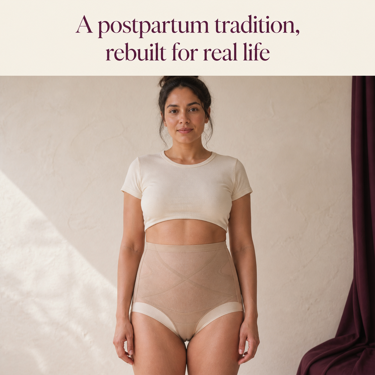 Adult model wearing the Sand NurtureForm X Matrix brief