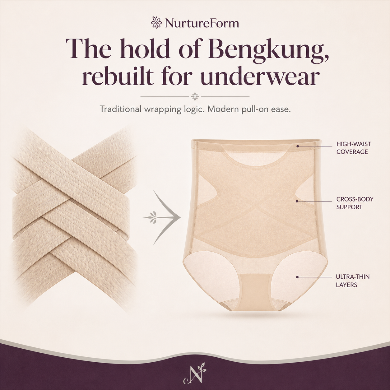 Bengkung inspired crossed support translated into the NurtureForm X Matrix brief