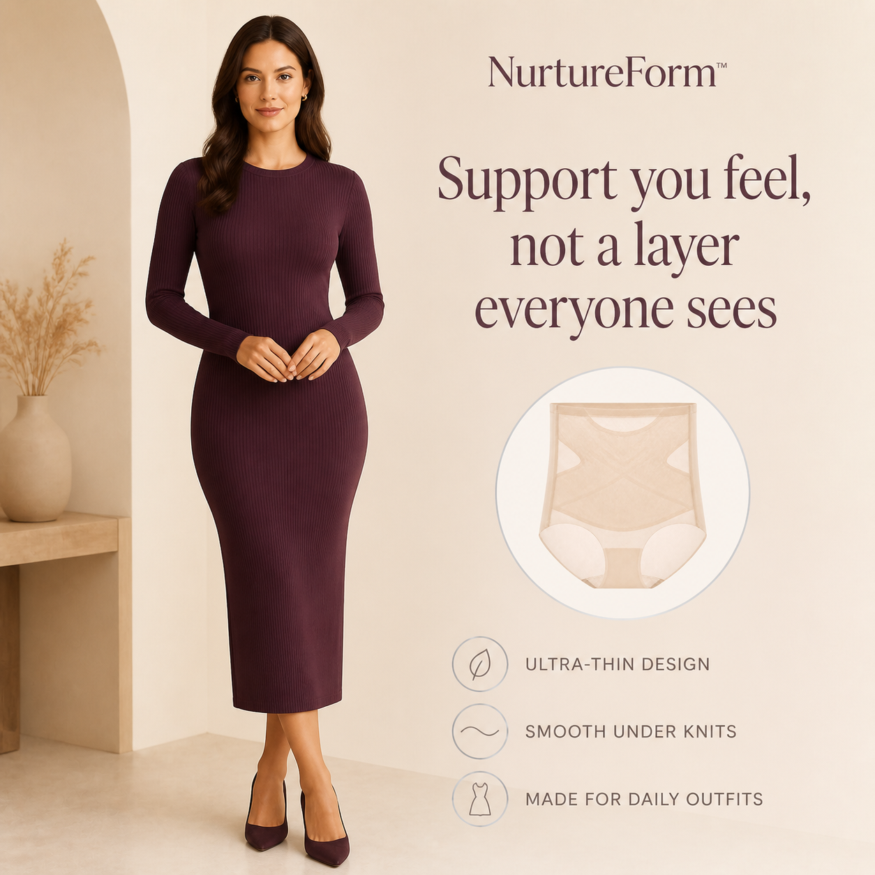 Ultra thin NurtureForm brief under a knit dress